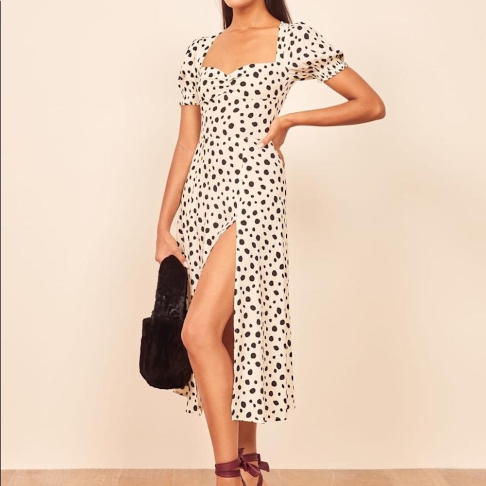 Reformation polka dot puff sleeve dress